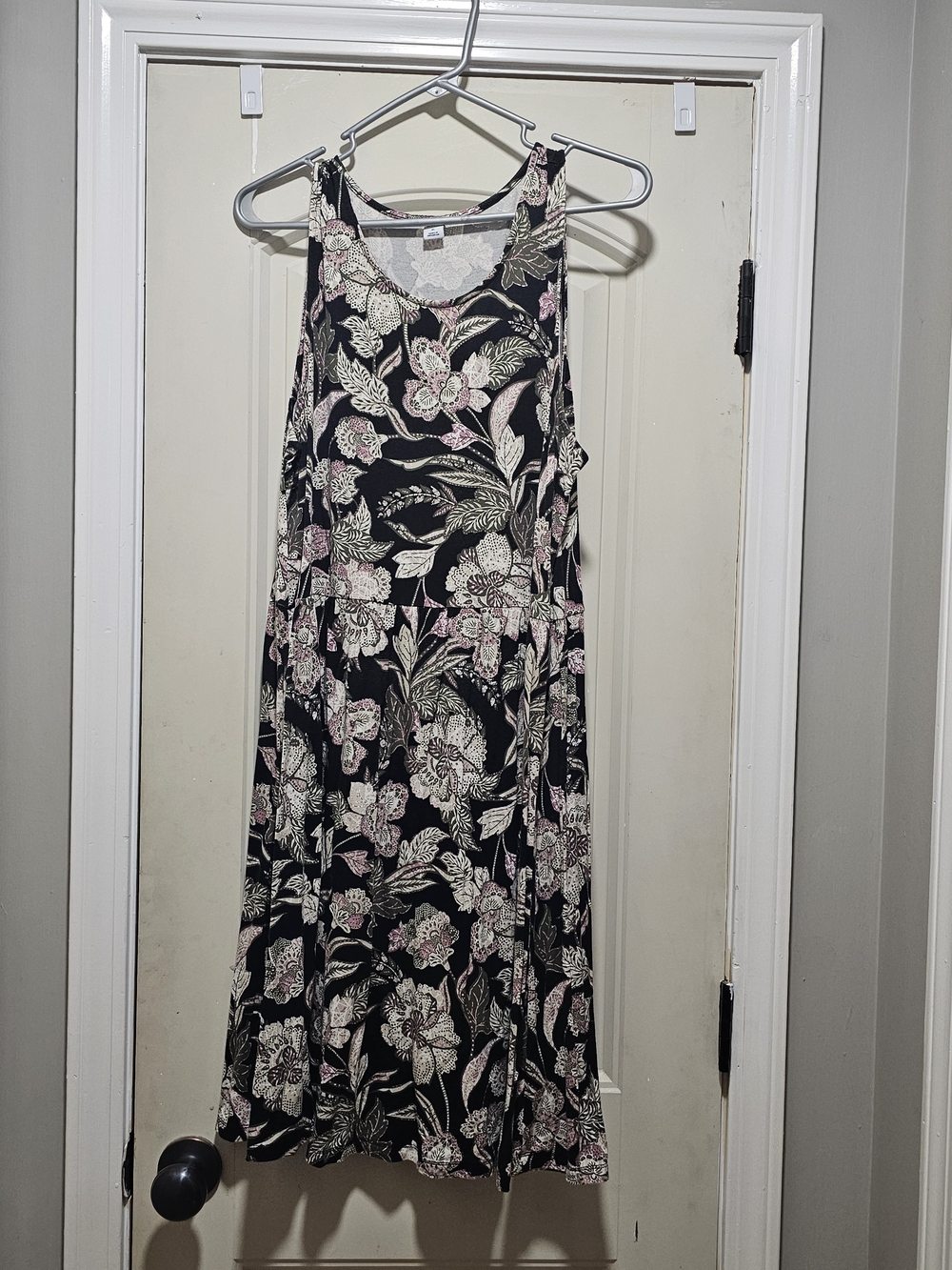 Old Navy Black Floral Midi Dress with Pink and Cream Blooms